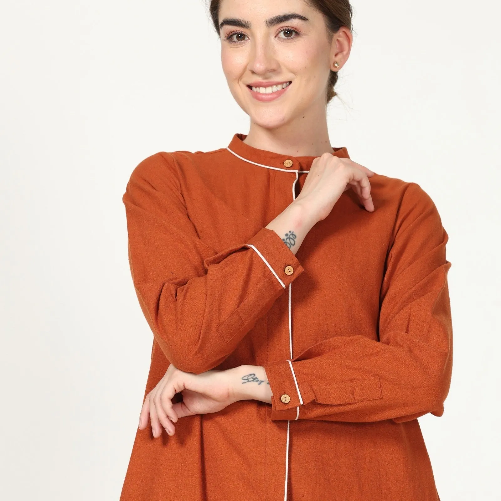 Autumn Rust Tunic With Off-white Pant | Cotton & Tencel | Comfy Workwear