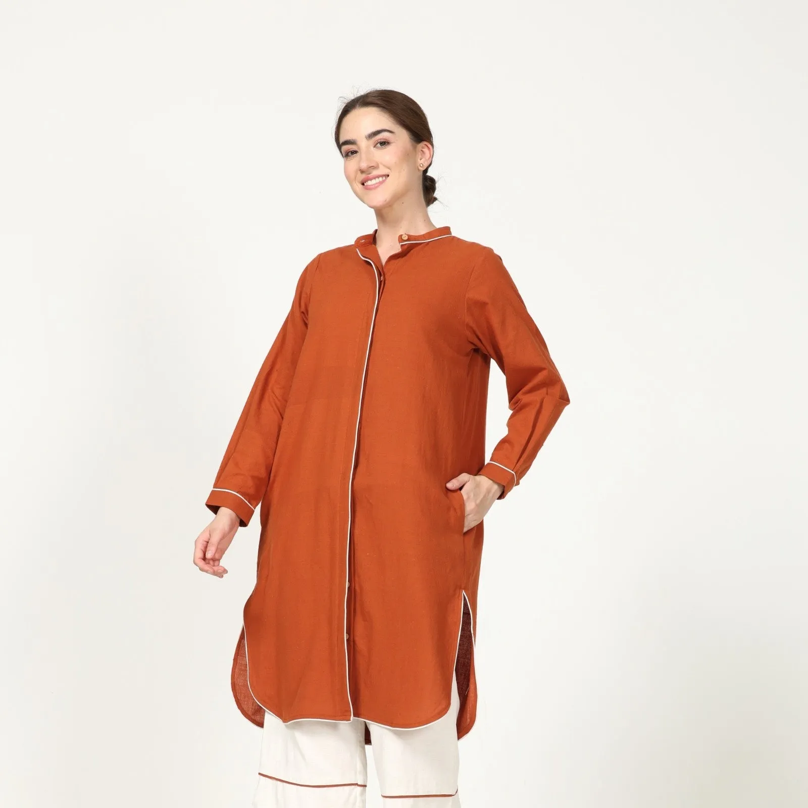Autumn Rust Tunic With Off-white Pant | Cotton & Tencel | Comfy Workwear