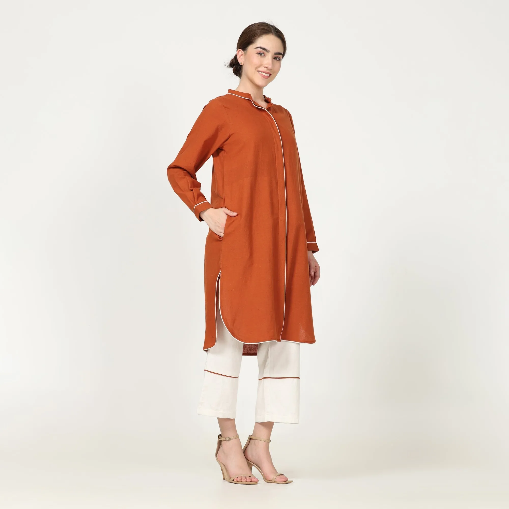 Autumn Rust Tunic With Off-white Pant | Cotton & Tencel | Comfy Workwear