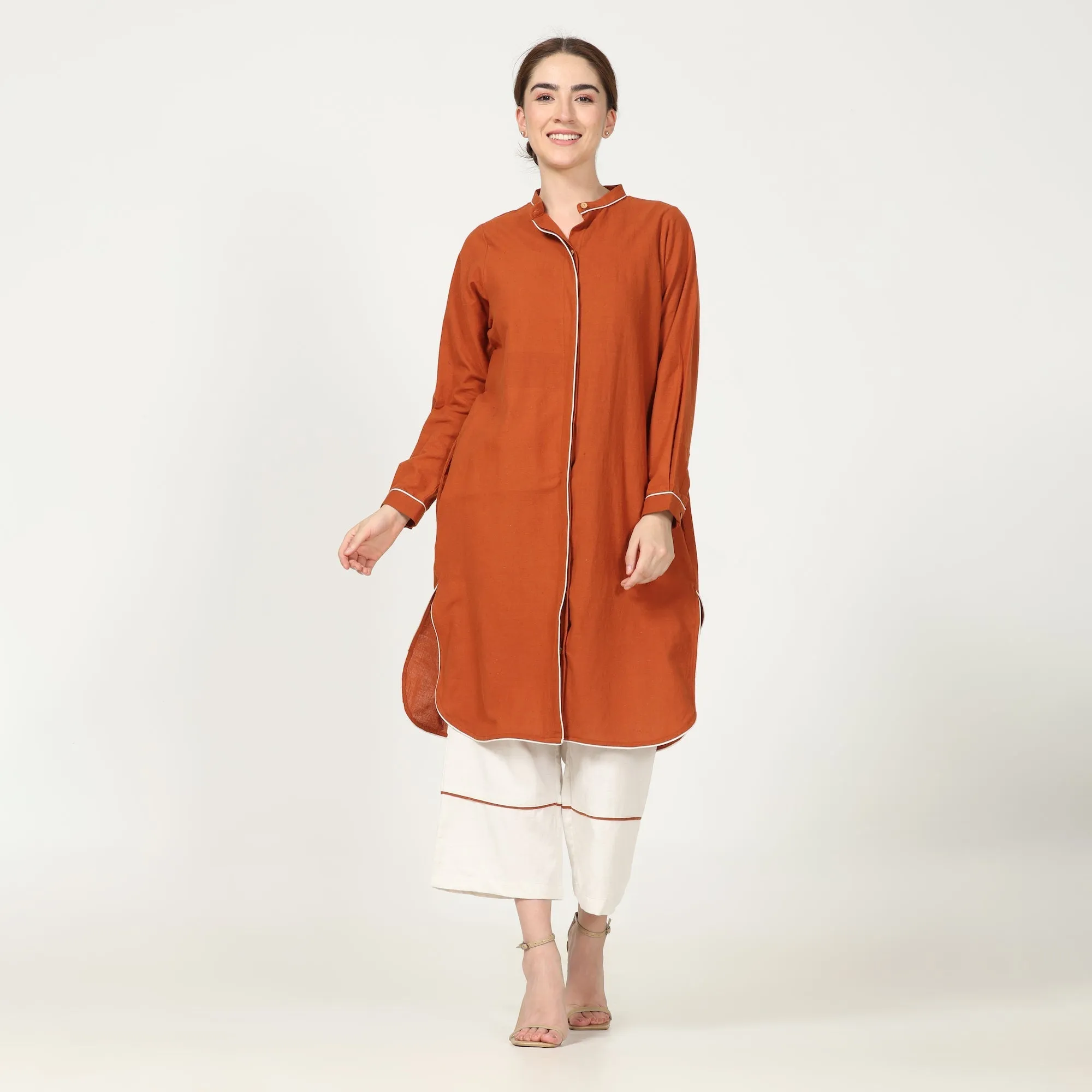Autumn Rust Tunic With Off-white Pant | Cotton & Tencel | Comfy Workwear