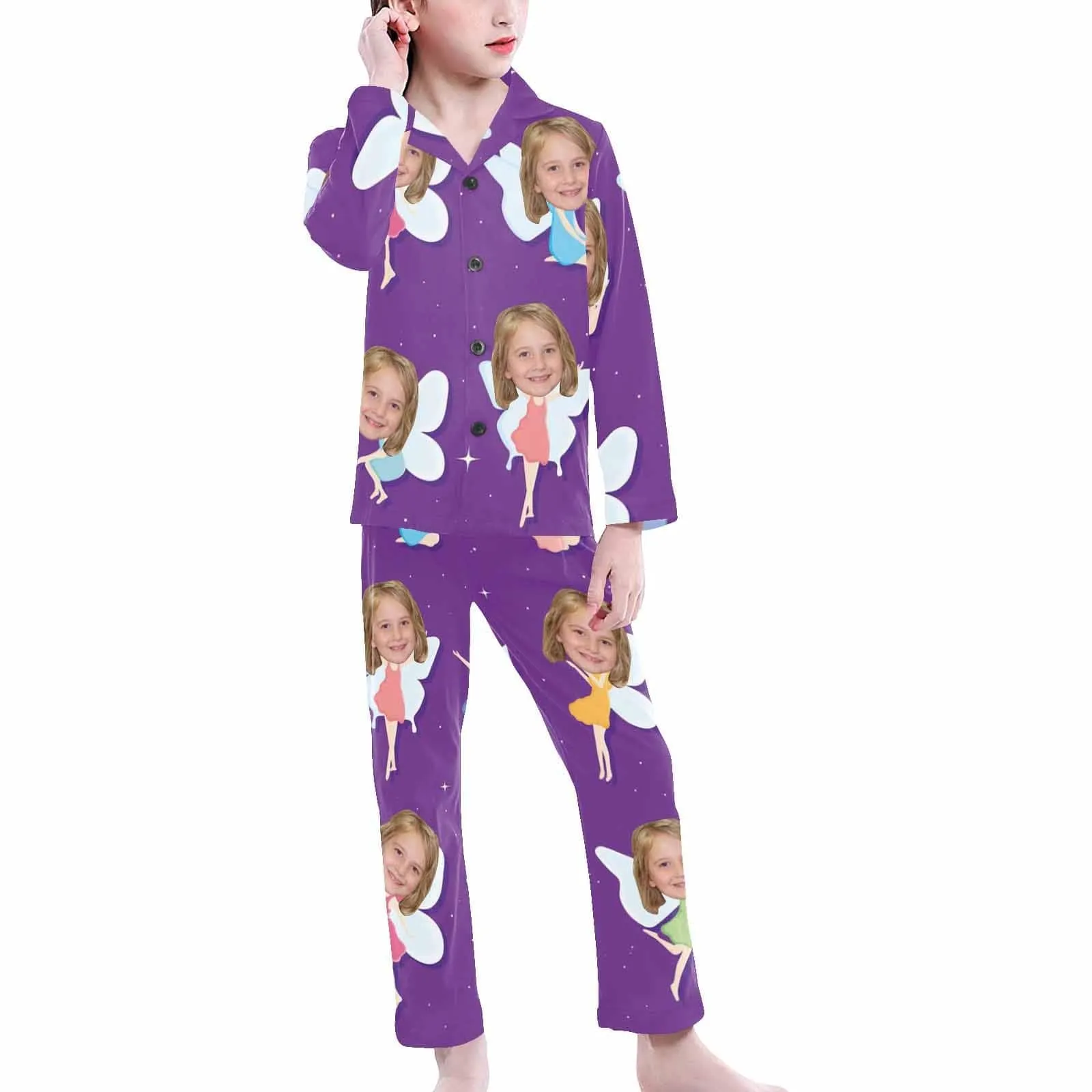 Big Kids Pajamas Fairy Pajamas with Face Custom Photo Personalized Pajama Set For Girls 8-15Y