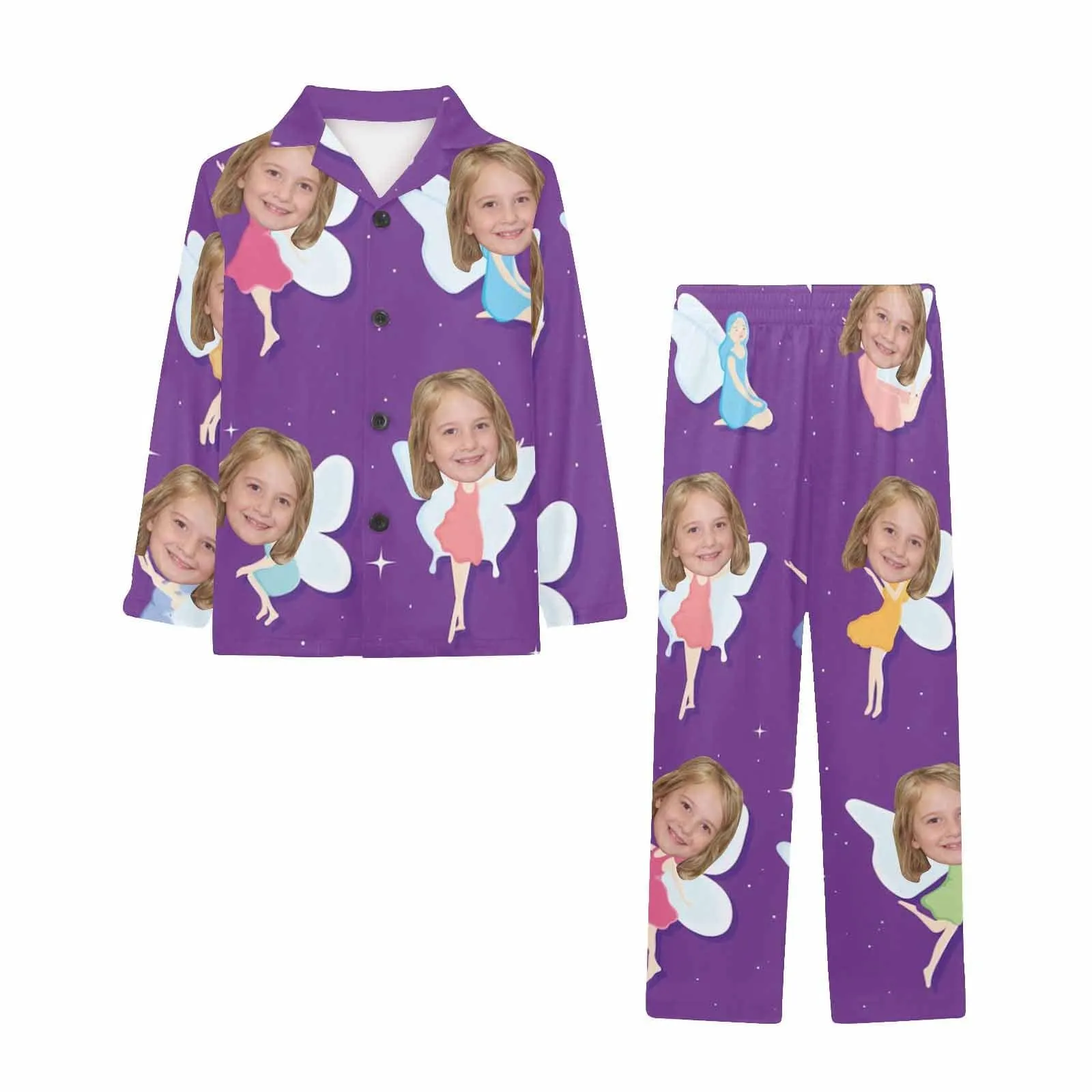 Big Kids Pajamas Fairy Pajamas with Face Custom Photo Personalized Pajama Set For Girls 8-15Y
