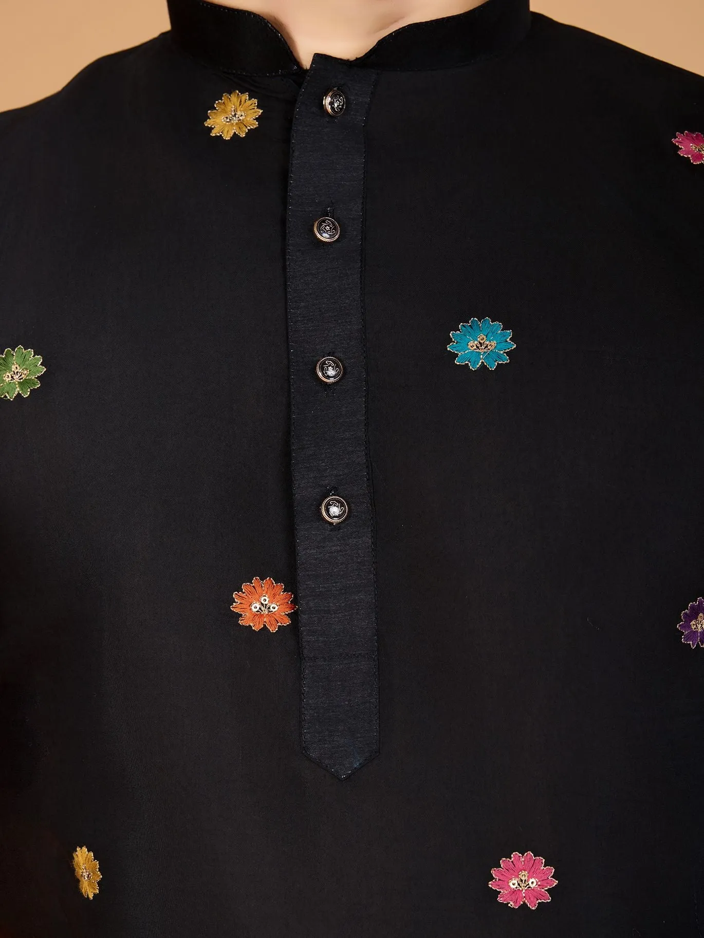 Black Colour Viscose Silk Heavy Thread Work Kurta Payjama