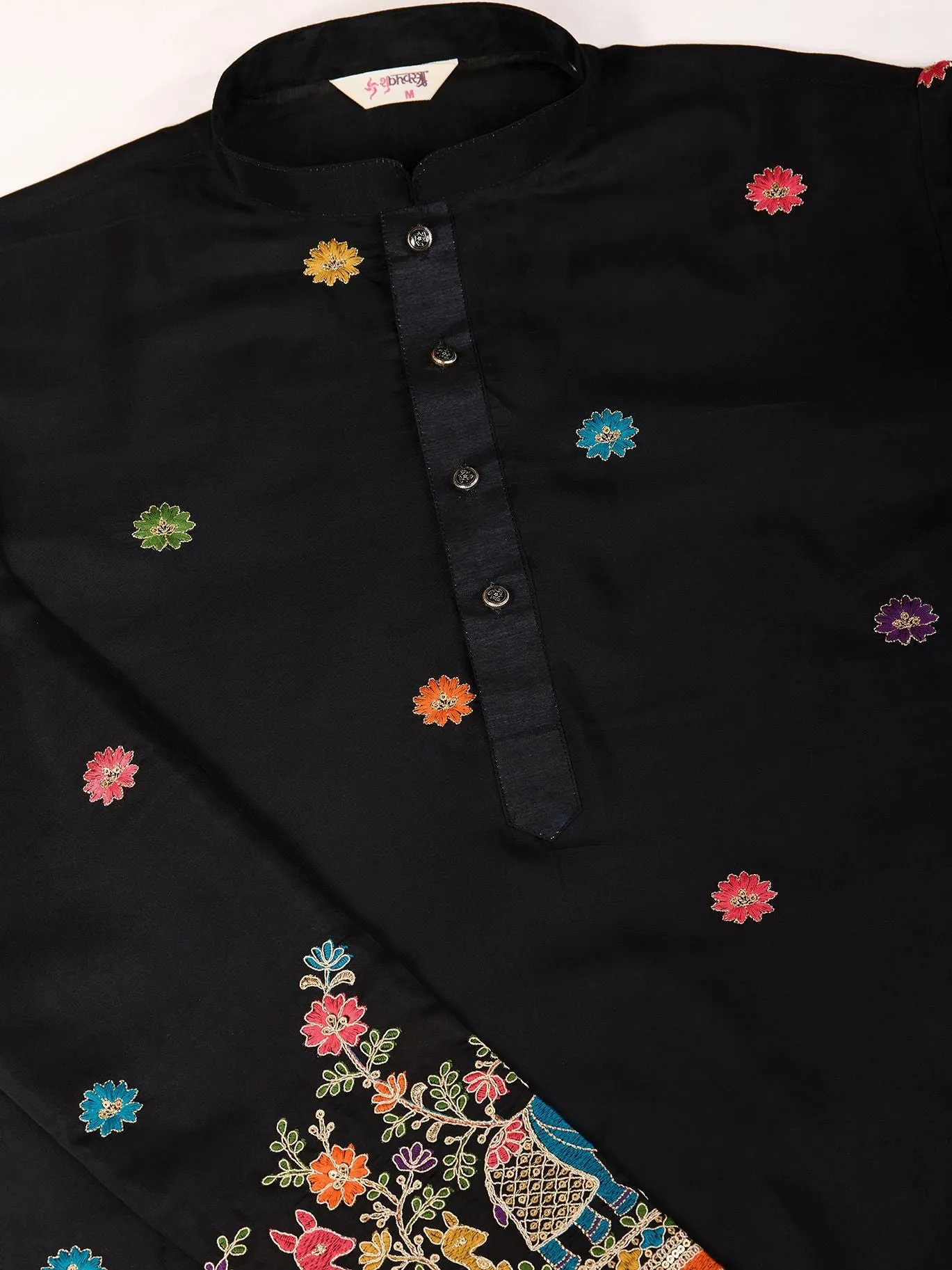 Black Colour Viscose Silk Heavy Thread Work Kurta Payjama