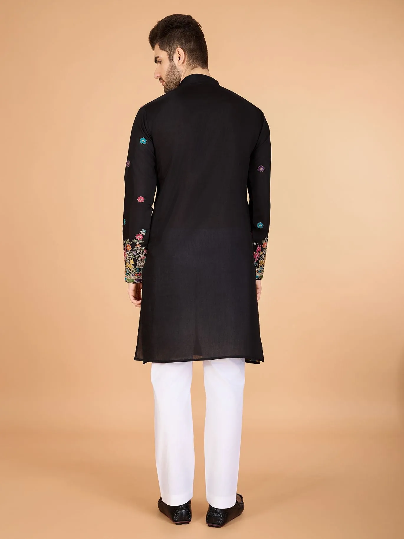 Black Colour Viscose Silk Heavy Thread Work Kurta Payjama
