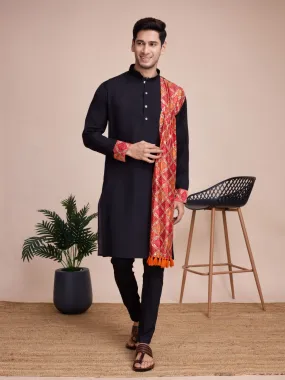 Black Silk Multi Thread Work Sequance Work Kurta Payjama With Dupptta