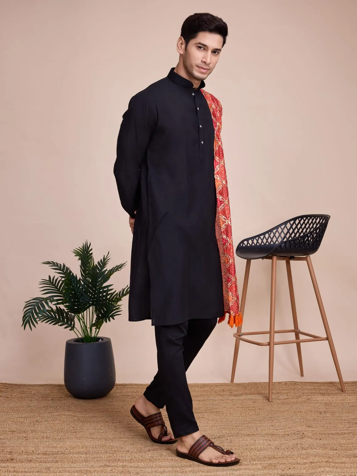 Black Silk Multi Thread Work Sequance Work Kurta Payjama With Dupptta