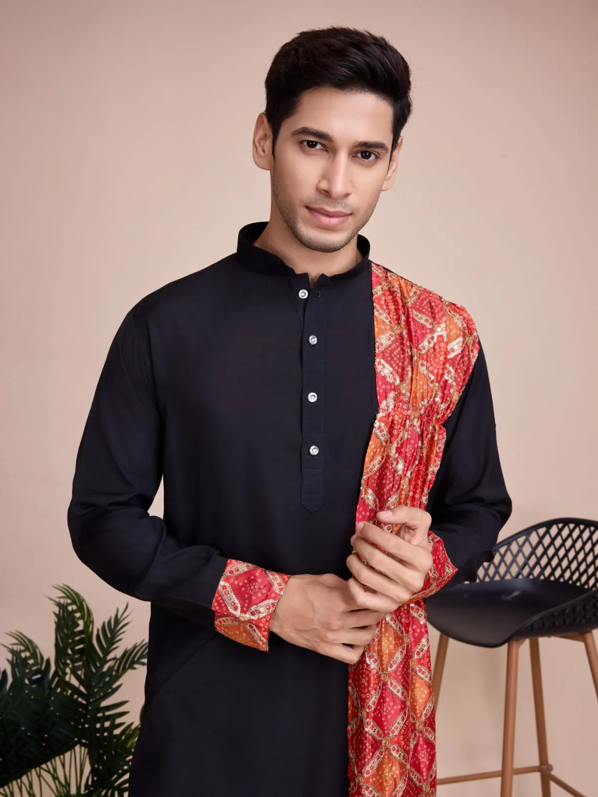 Black Silk Multi Thread Work Sequance Work Kurta Payjama With Dupptta
