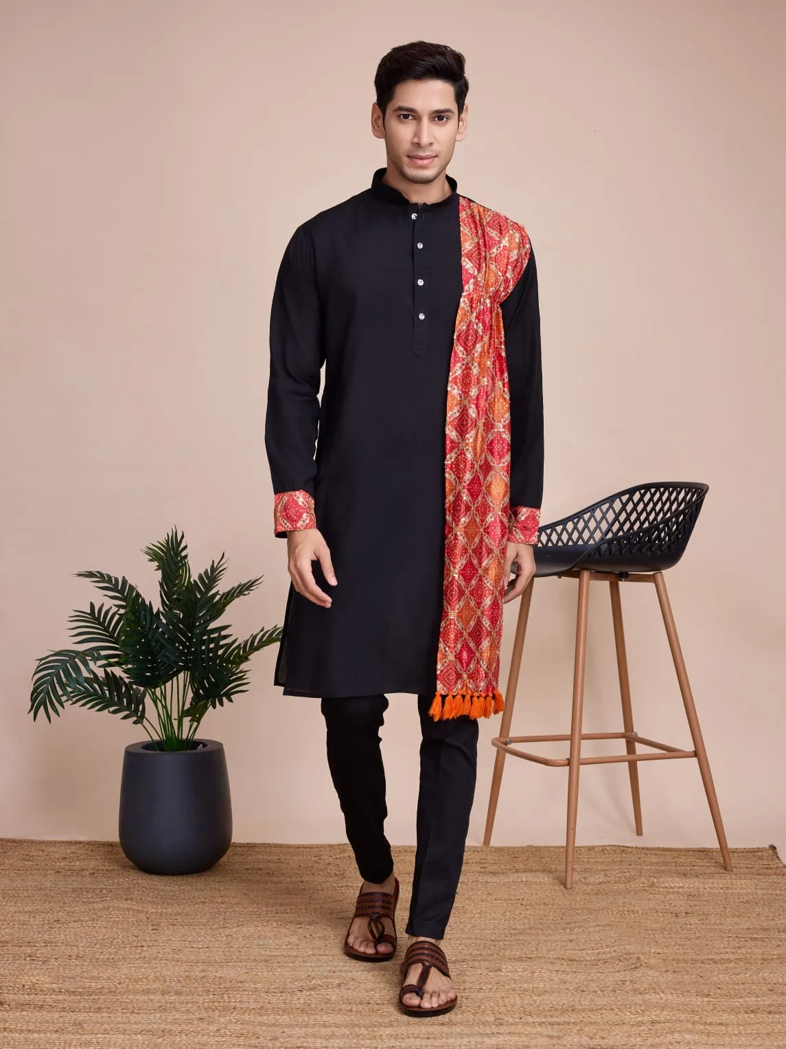 Black Silk Multi Thread Work Sequance Work Kurta Payjama With Dupptta