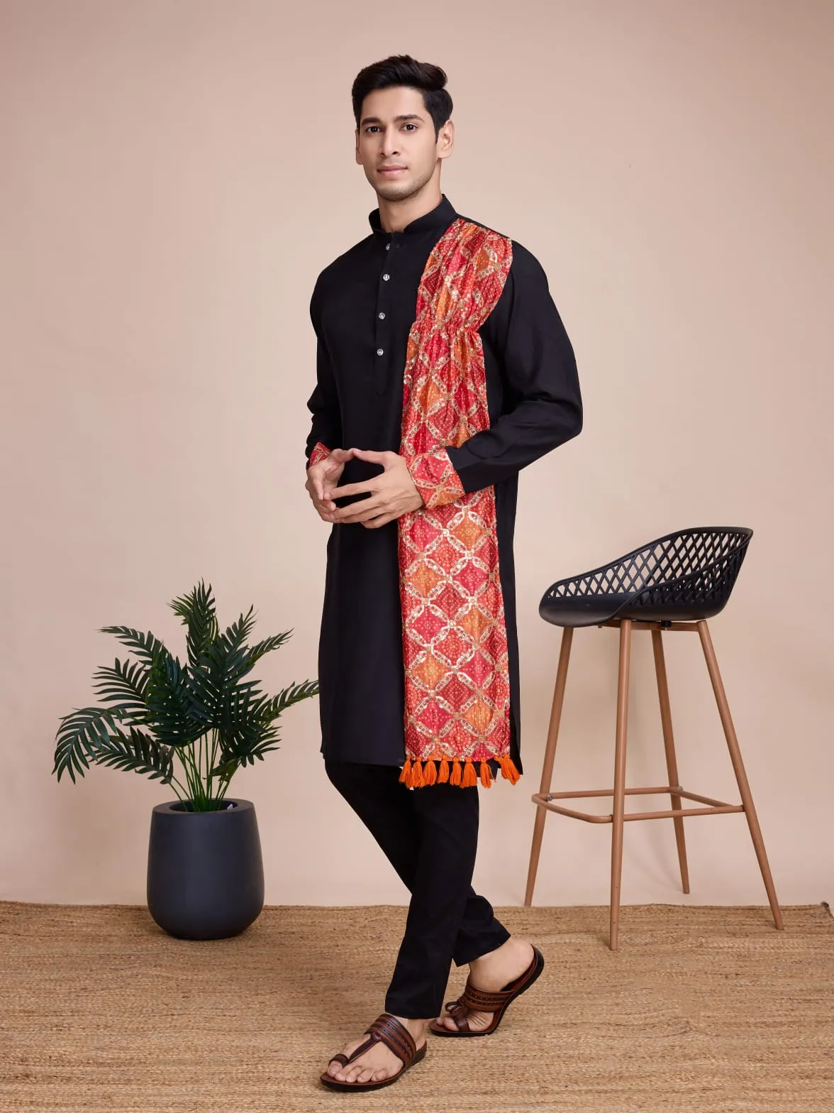 Black Silk Multi Thread Work Sequance Work Kurta Payjama With Dupptta