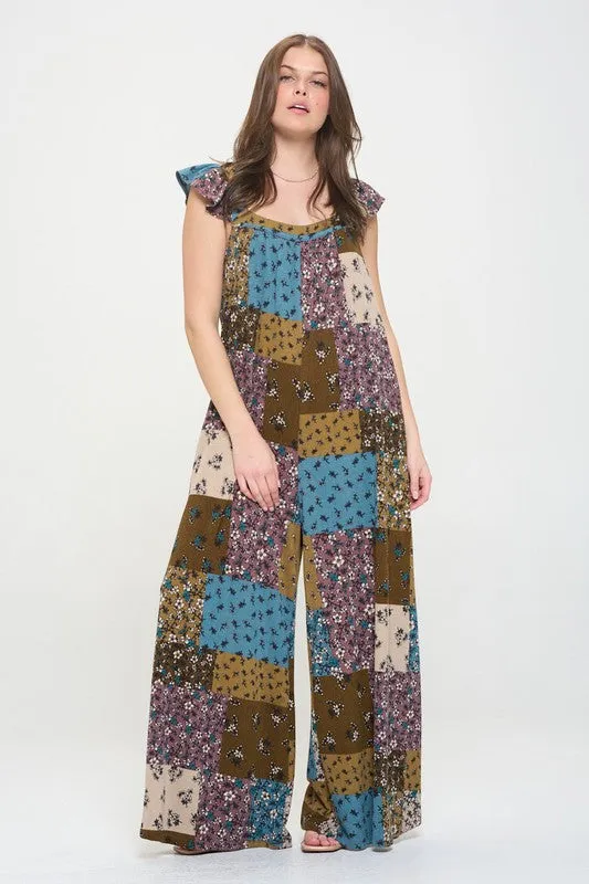 Boho Elegance Patchwork Ruffle Knit Maxi Jumpsuit