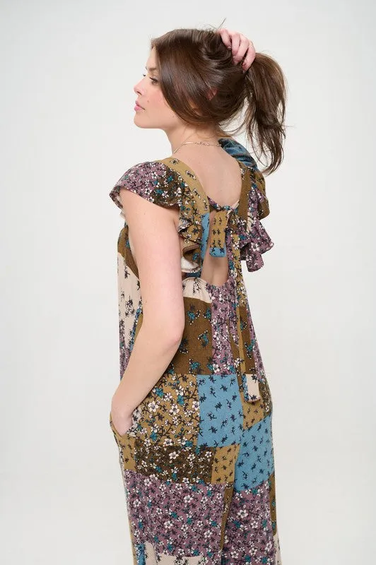 Boho Elegance Patchwork Ruffle Knit Maxi Jumpsuit