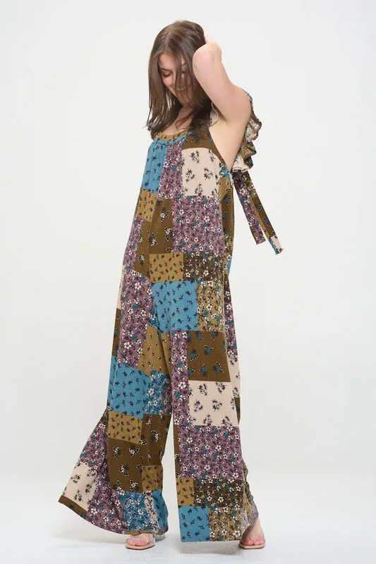 Boho Elegance Patchwork Ruffle Knit Maxi Jumpsuit
