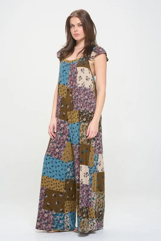 Boho Elegance Patchwork Ruffle Knit Maxi Jumpsuit