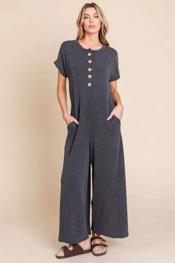Bom Button Ribbed Jumpsuit