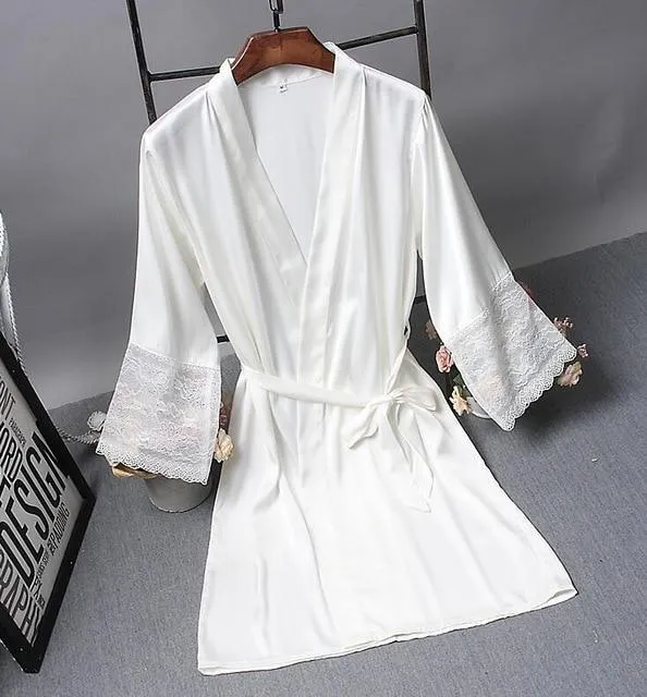 Bridesmaid Robes Satin Robe Bride Elegant Sleepwear Sexy Lace Women Dressing Gown Bathrobe Kimono Silk Bath Robe Sleep Lounge