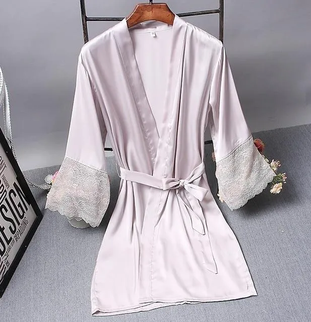 Bridesmaid Robes Satin Robe Bride Elegant Sleepwear Sexy Lace Women Dressing Gown Bathrobe Kimono Silk Bath Robe Sleep Lounge