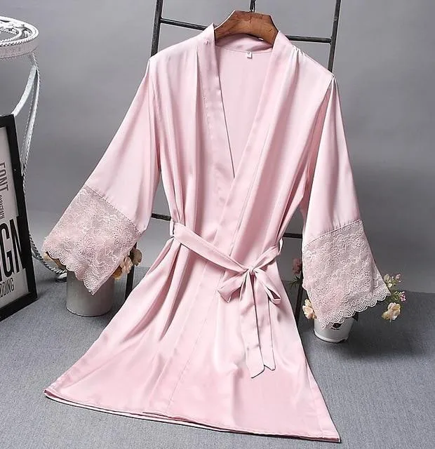 Bridesmaid Robes Satin Robe Bride Elegant Sleepwear Sexy Lace Women Dressing Gown Bathrobe Kimono Silk Bath Robe Sleep Lounge