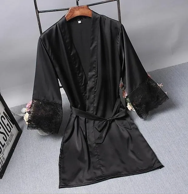 Bridesmaid Robes Satin Robe Bride Elegant Sleepwear Sexy Lace Women Dressing Gown Bathrobe Kimono Silk Bath Robe Sleep Lounge