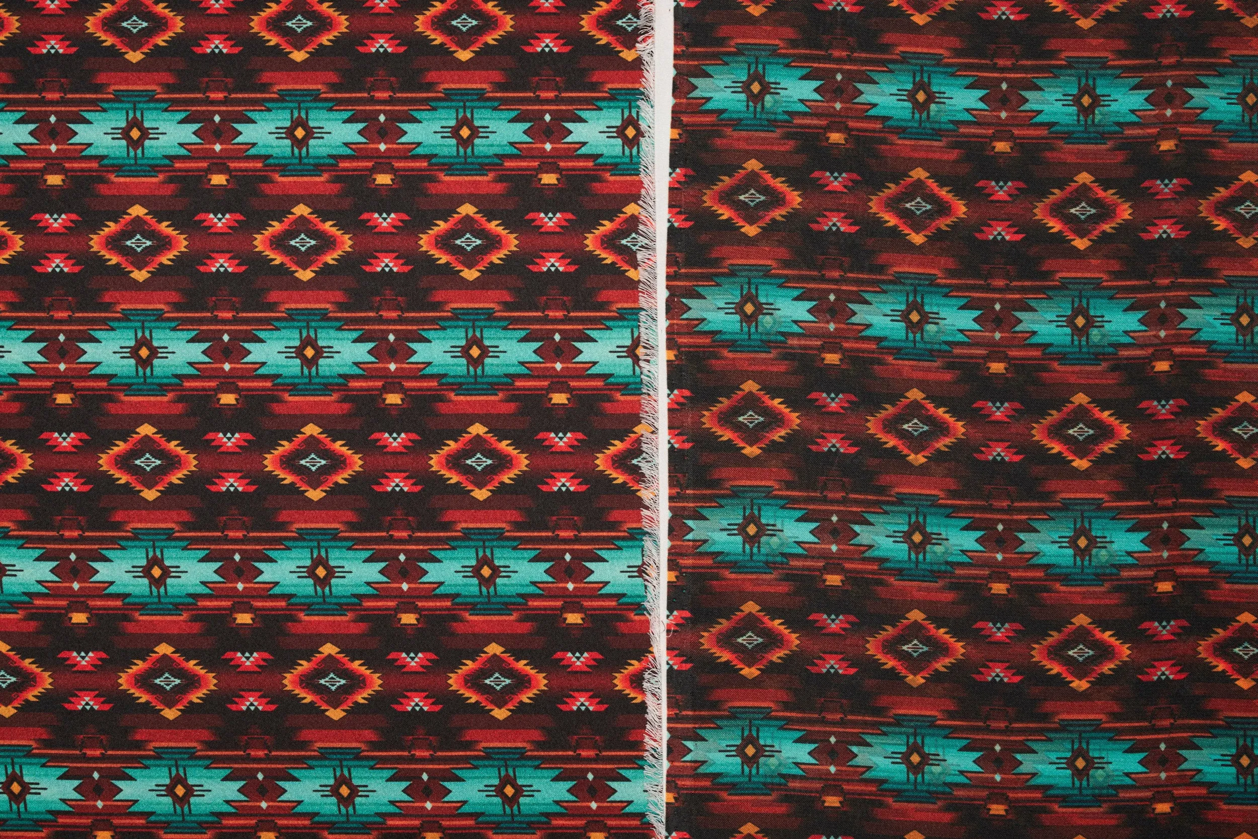 Charmeuse Satin double  sublimation  fabric by the yard -   Turquoise brown aztec tribal print