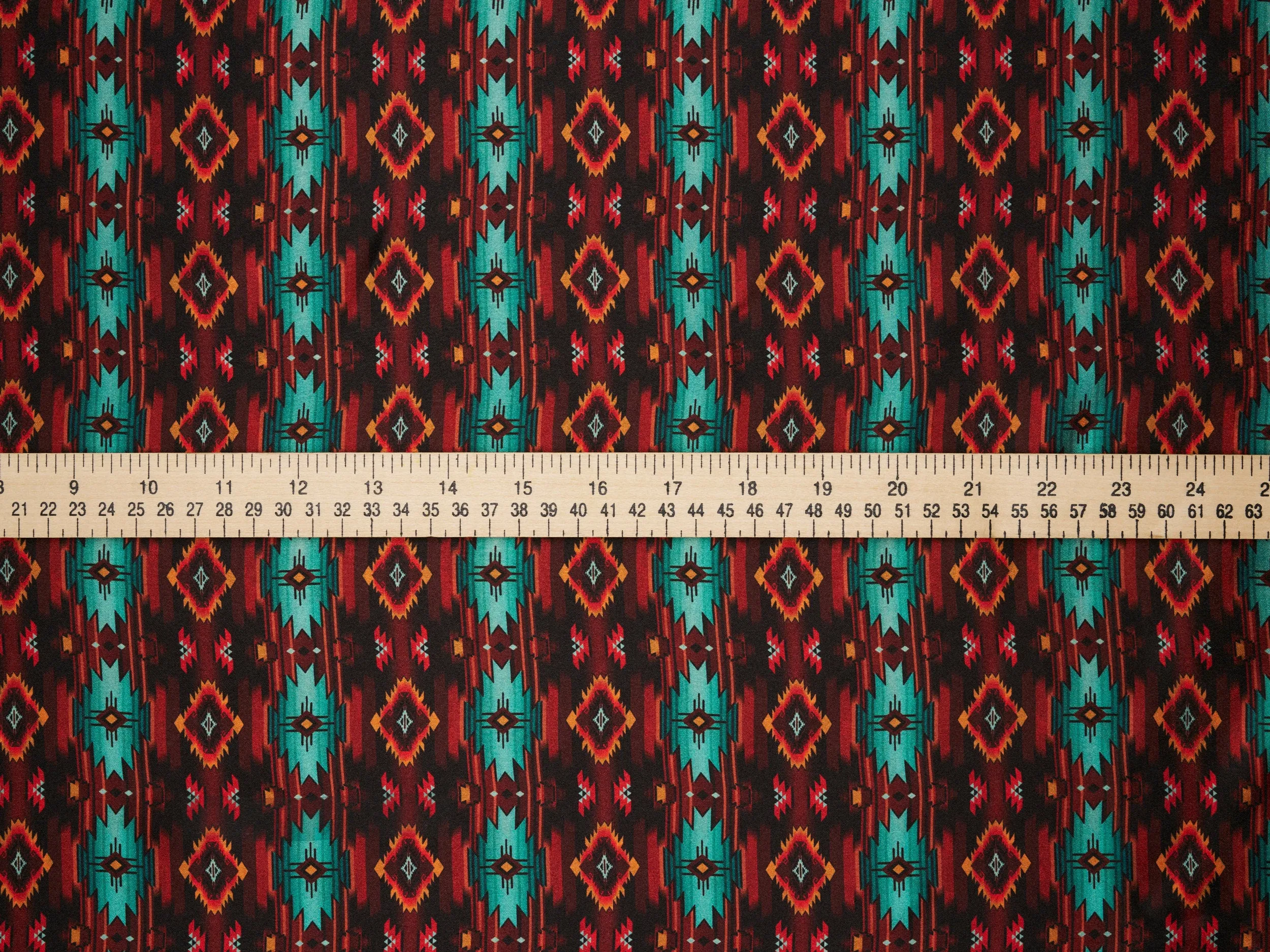 Charmeuse Satin double  sublimation  fabric by the yard -   Turquoise brown aztec tribal print