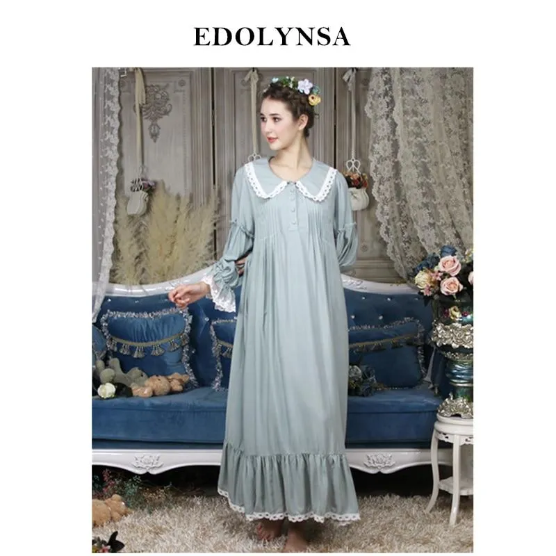 Cotton Sleep Lounge Vintage Night Dress Autumn Women Sleepwear Dress Nightdress Homewear Princess Long Nightgown Sleepshirt H682