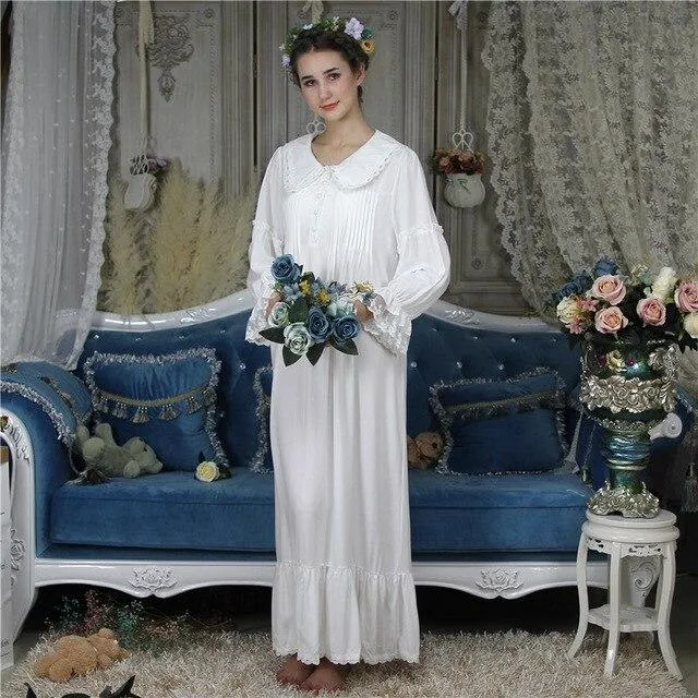 Cotton Sleep Lounge Vintage Night Dress Autumn Women Sleepwear Dress Nightdress Homewear Princess Long Nightgown Sleepshirt H682