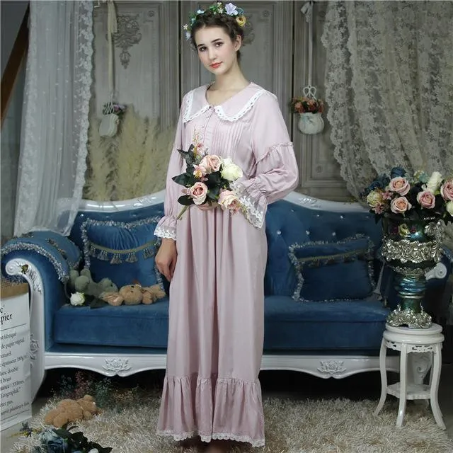 Cotton Sleep Lounge Vintage Night Dress Autumn Women Sleepwear Dress Nightdress Homewear Princess Long Nightgown Sleepshirt H682