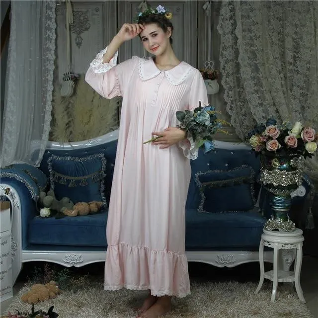 Cotton Sleep Lounge Vintage Night Dress Autumn Women Sleepwear Dress Nightdress Homewear Princess Long Nightgown Sleepshirt H682