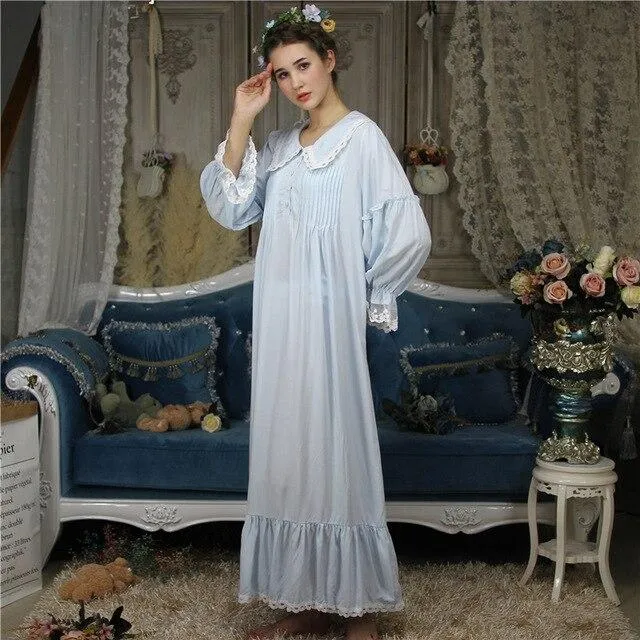 Cotton Sleep Lounge Vintage Night Dress Autumn Women Sleepwear Dress Nightdress Homewear Princess Long Nightgown Sleepshirt H682
