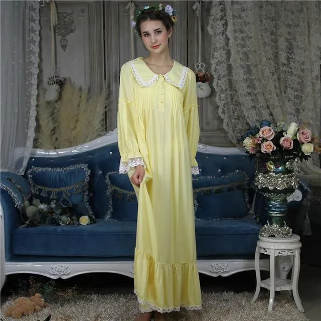 Cotton Sleep Lounge Vintage Night Dress Autumn Women Sleepwear Dress Nightdress Homewear Princess Long Nightgown Sleepshirt H682
