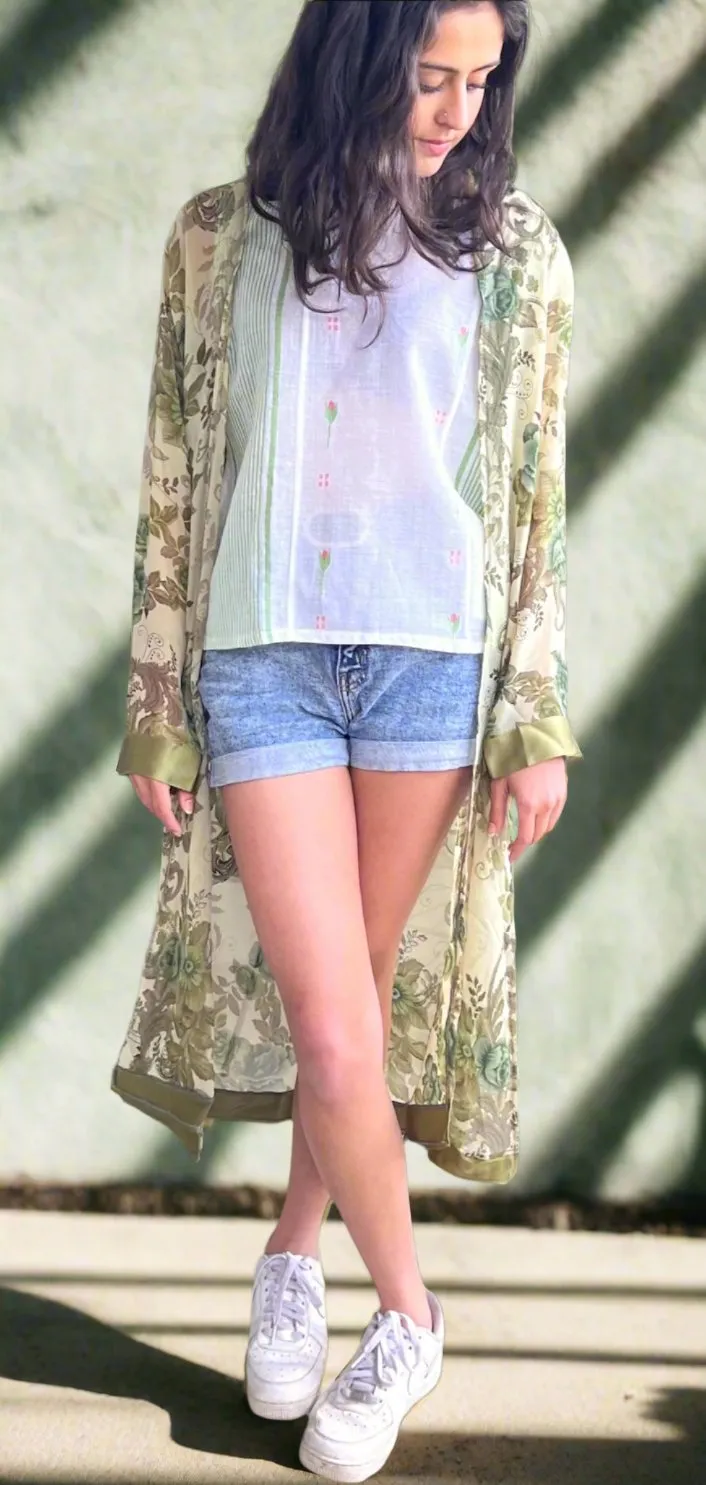 Forest Vintage Saree Kimono