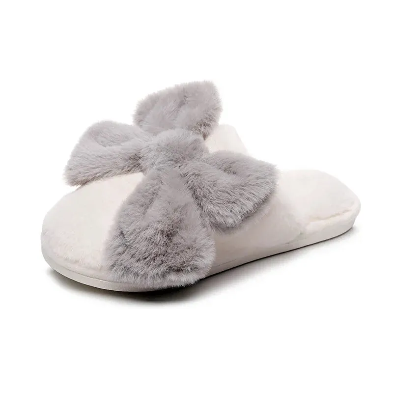 Fur Bow Slippers for Women
