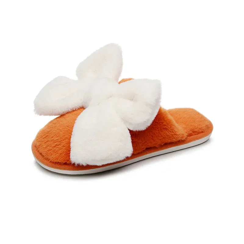 Fur Bow Slippers for Women