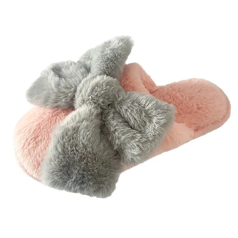 Fur Bow Slippers for Women