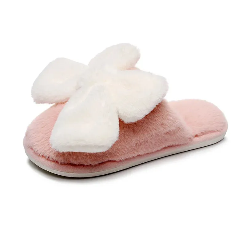 Fur Bow Slippers for Women