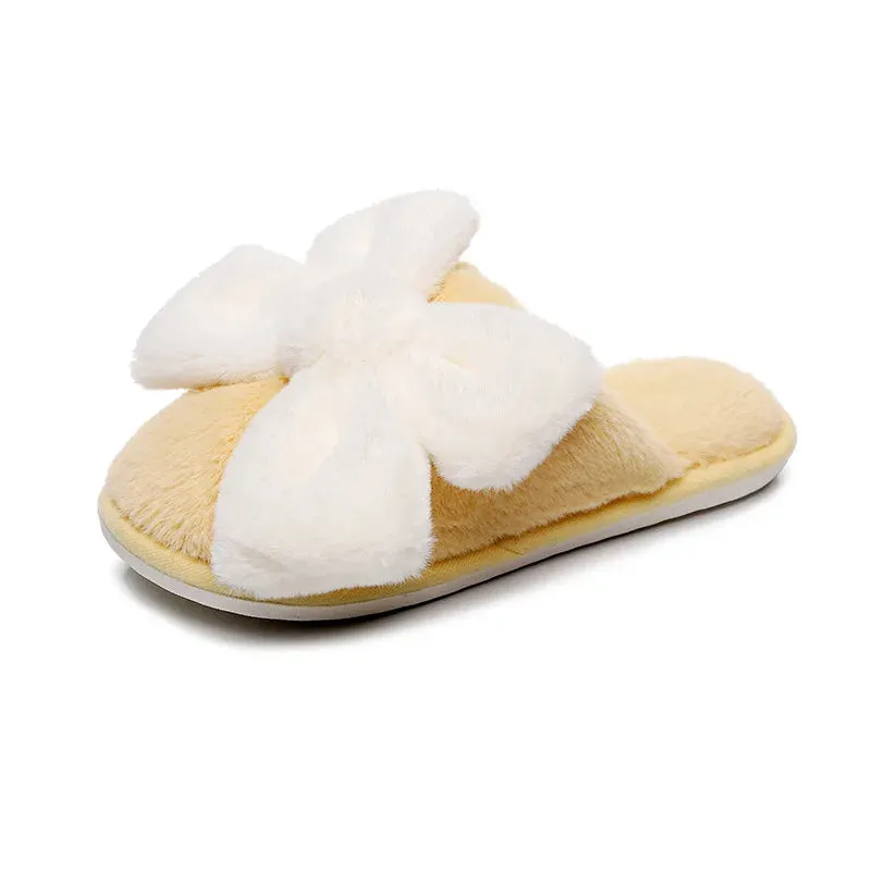 Fur Bow Slippers for Women