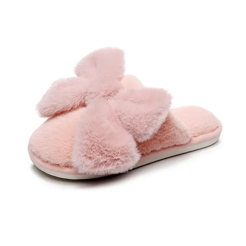 Fur Bow Slippers for Women