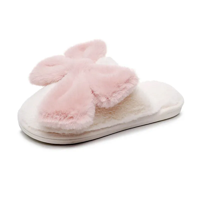 Fur Bow Slippers for Women