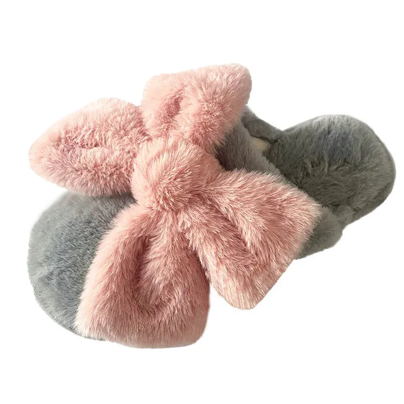 Fur Bow Slippers for Women