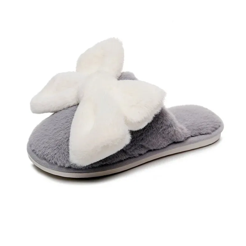 Fur Bow Slippers for Women