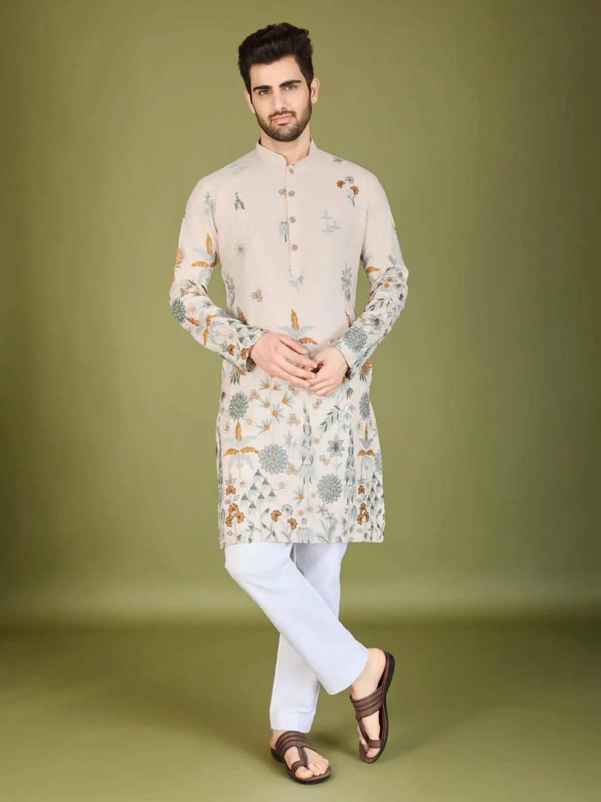 Ivery Colour Soft Viscose Reyon Silk Heritage Style With Heavy Thread Work With Sequines Work Kurta Payjama
