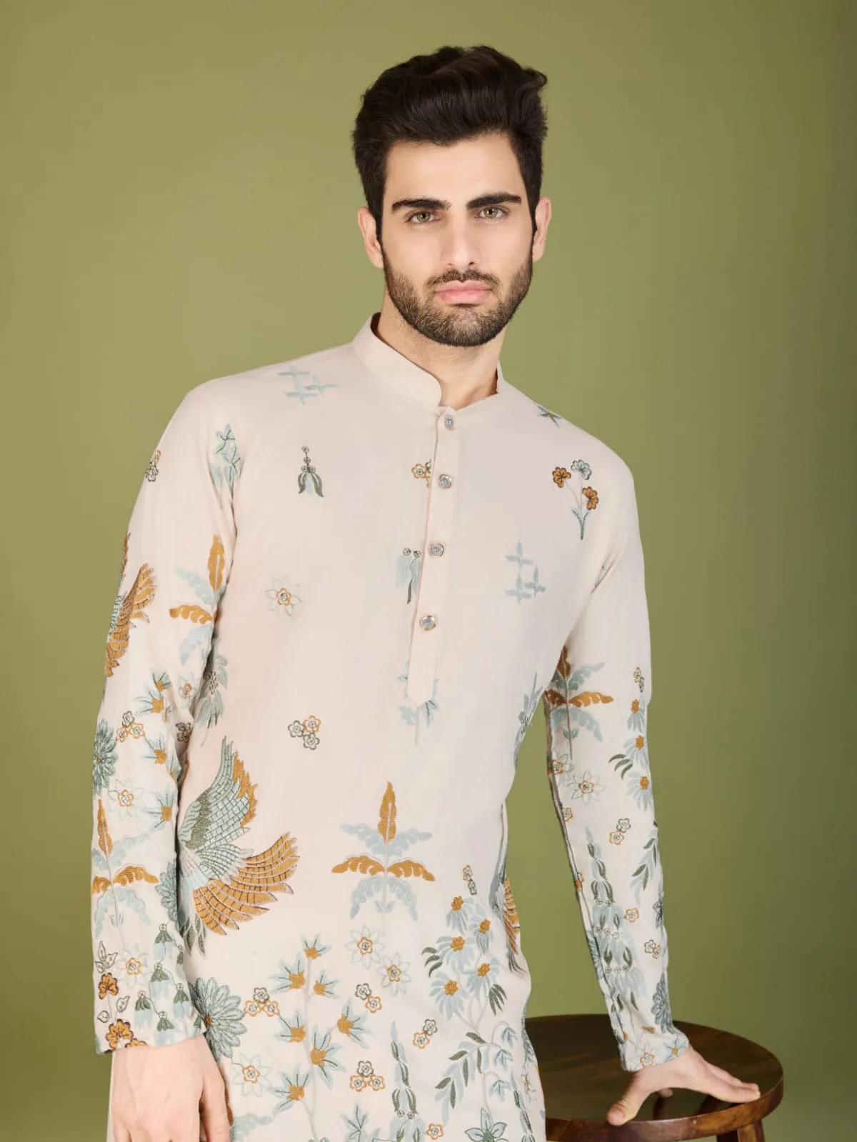 Ivery Colour Soft Viscose Reyon Silk Heritage Style With Heavy Thread Work With Sequines Work Kurta Payjama