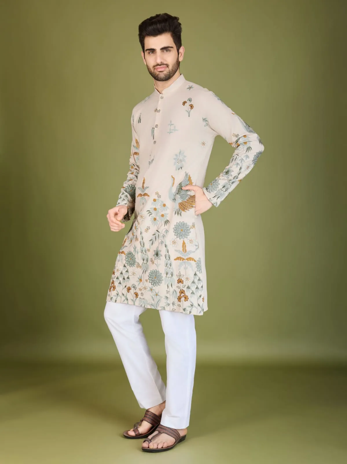 Ivery Colour Soft Viscose Reyon Silk Heritage Style With Heavy Thread Work With Sequines Work Kurta Payjama