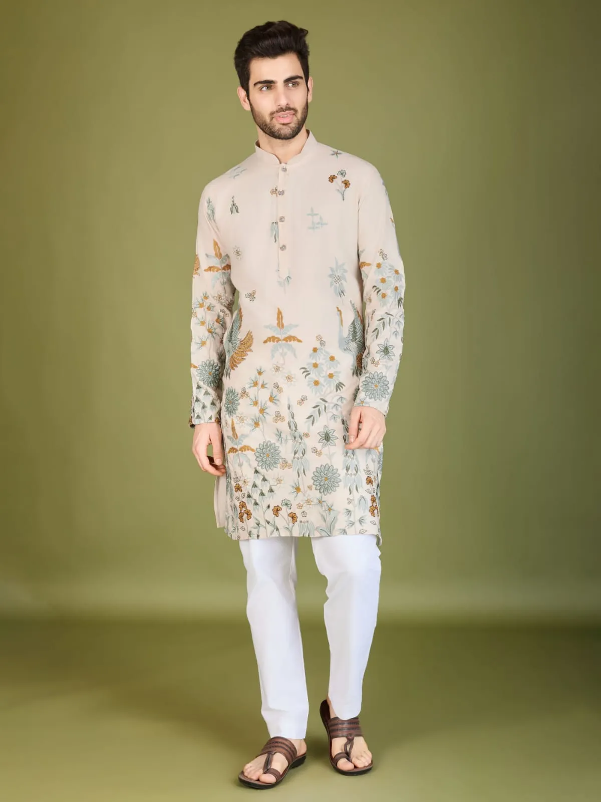 Ivery Colour Soft Viscose Reyon Silk Heritage Style With Heavy Thread Work With Sequines Work Kurta Payjama
