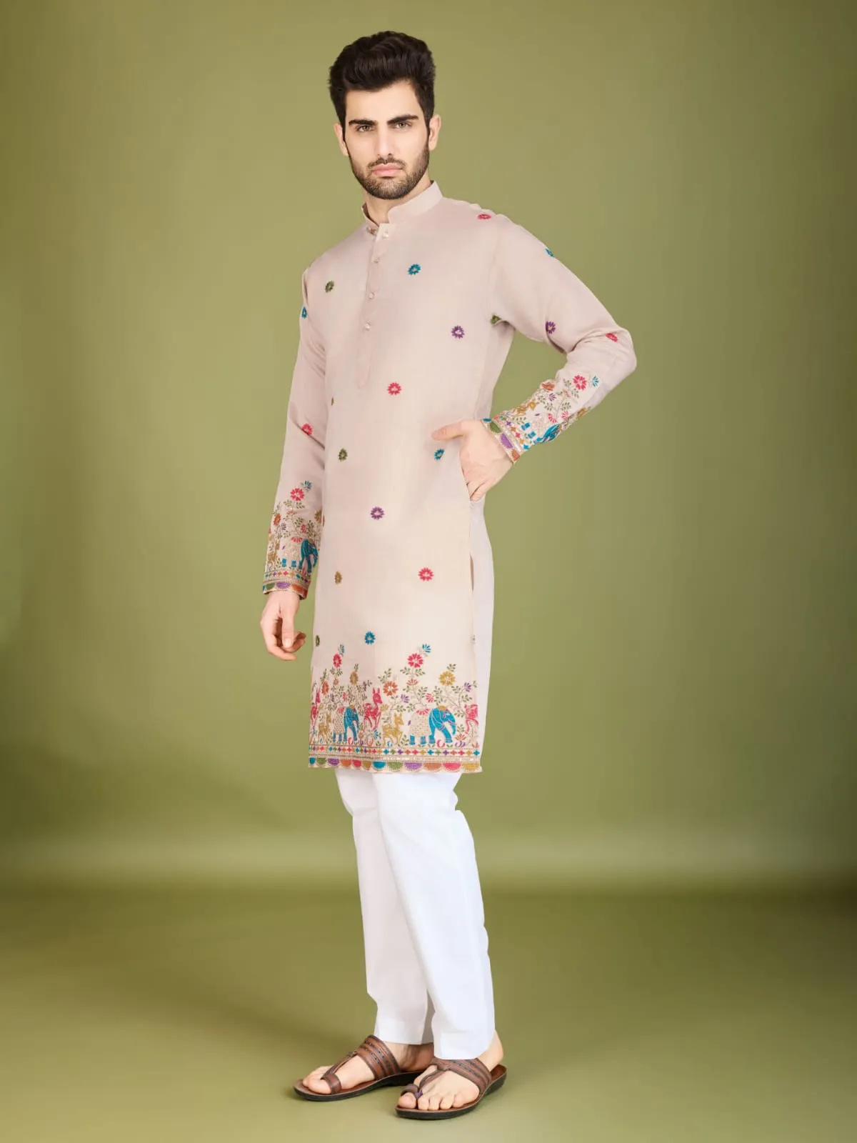 Ivery Colour Viscose Silk Heavy Thread Work Kurta Payjama