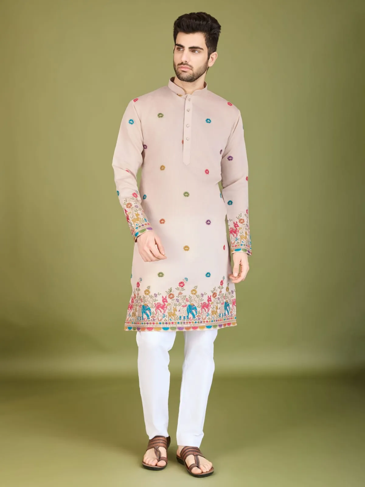 Ivery Colour Viscose Silk Heavy Thread Work Kurta Payjama