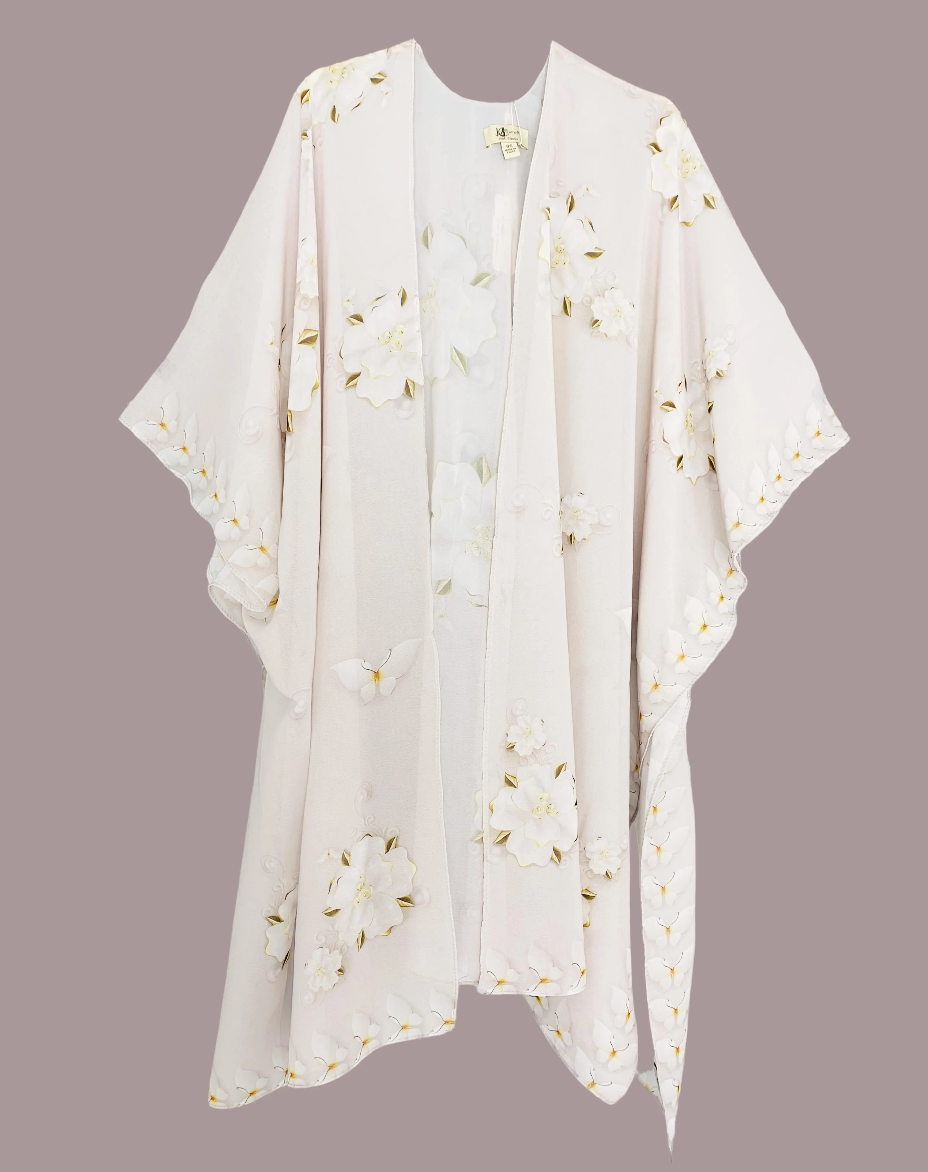 JC071061 Beige Floral & Butterfly Kimono
