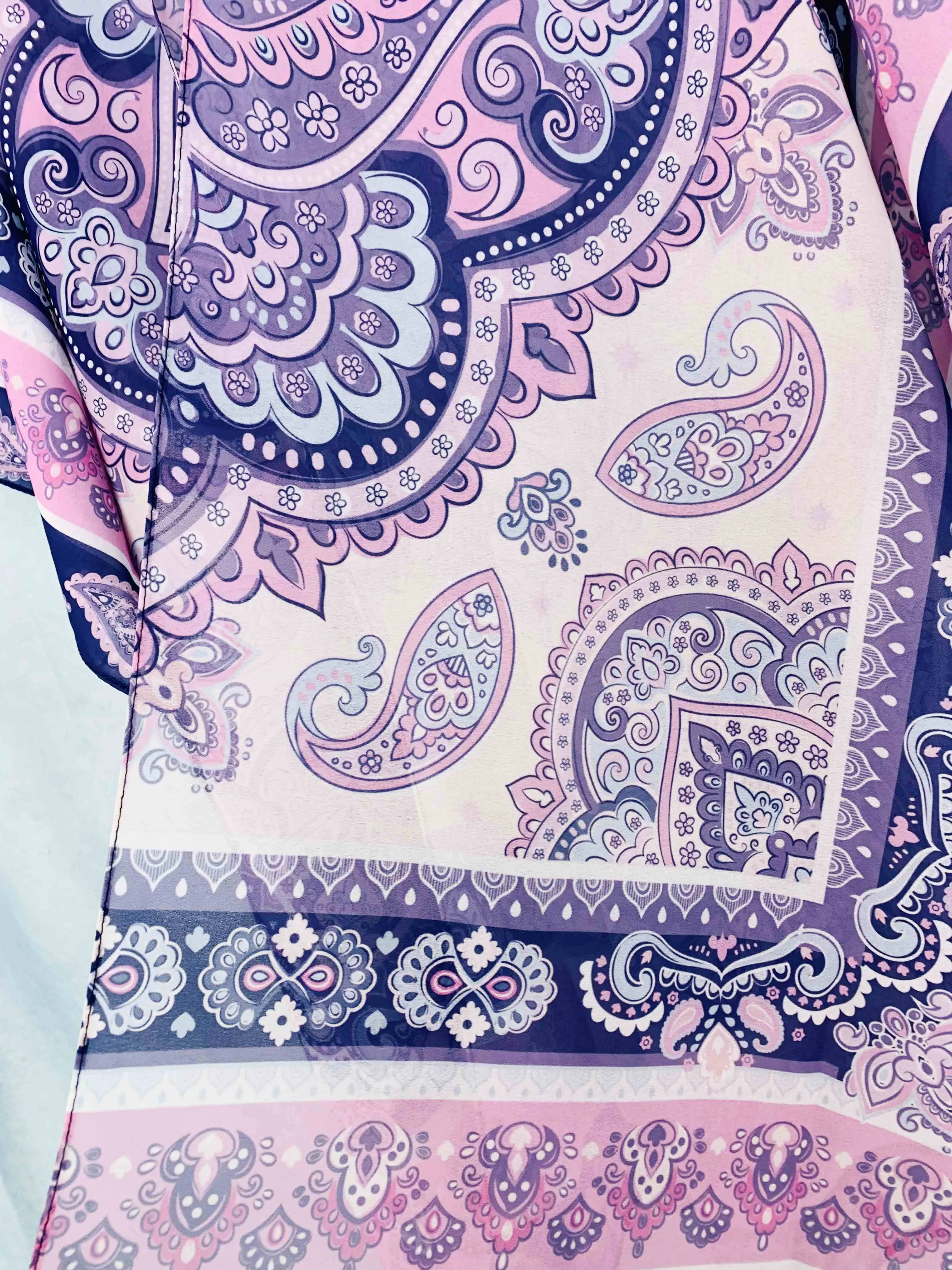 JC071073 Purple-Multi Boho Chic Paisley Kimono