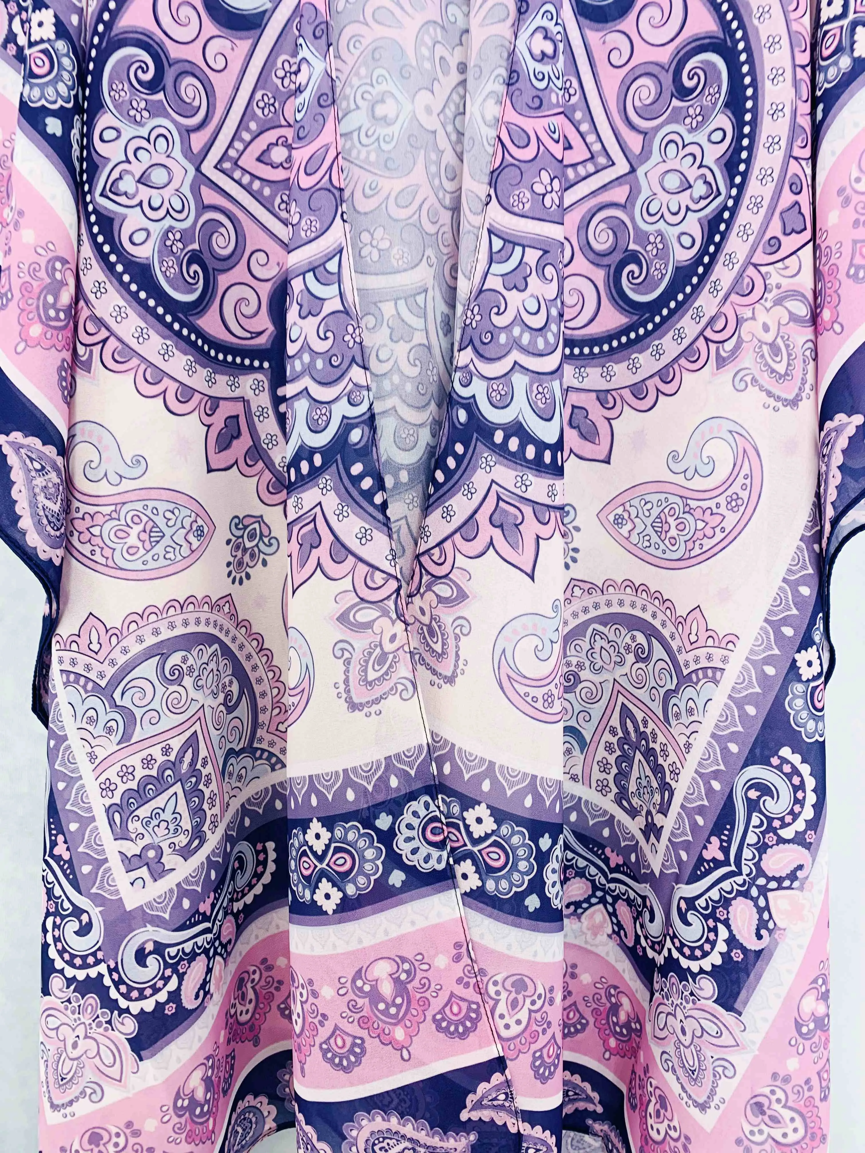 JC071073 Purple-Multi Boho Chic Paisley Kimono